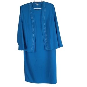 D'Allaird 2 Piece Blue Short Sleeve Dress and Blazer Set Size 12